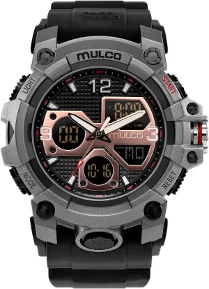 MULCO Watches for Men - Digital Watch & Analog Sport Watch, Black Stainless Steel Quartz with White Wrist Silicone Band, Large Face Premium Analog Display, 100m - Waterproof