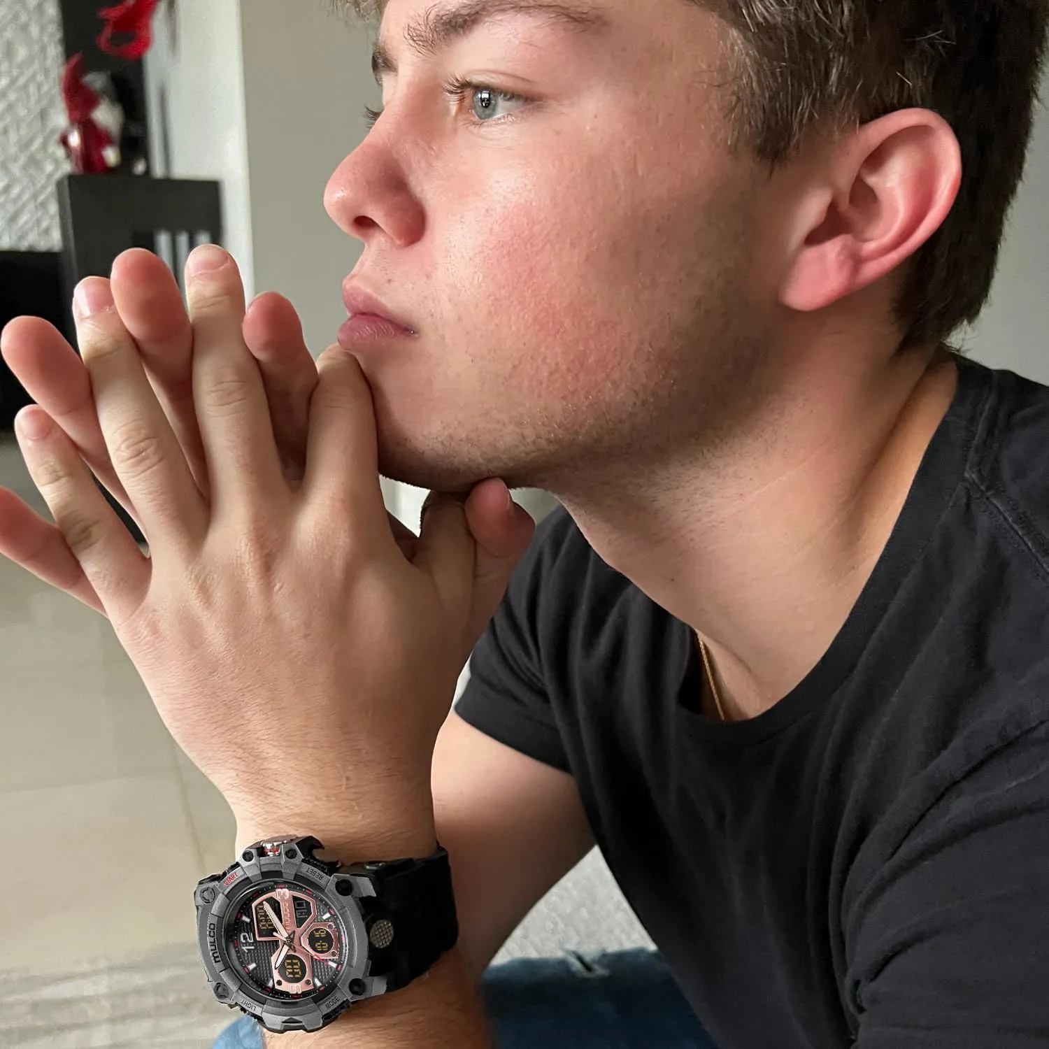 MULCO Watches for Men - Digital Watch & Analog Sport Watch, Black Stainless Steel Quartz with White Wrist Silicone Band, Large Face Premium Analog Display, 100m - Waterproof