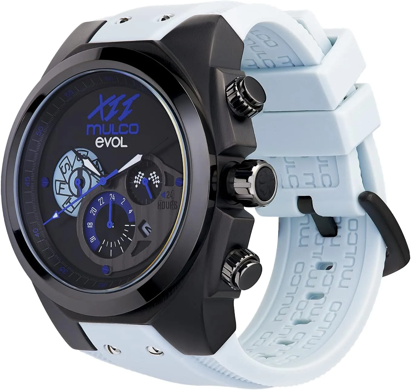 MULCO Watches for Men - Evol, Stainless Steel Case with White Wrist Silicone Band, Quartz Multifunctional Movement, Large Face Premium Analog Display, 100m - Waterproof