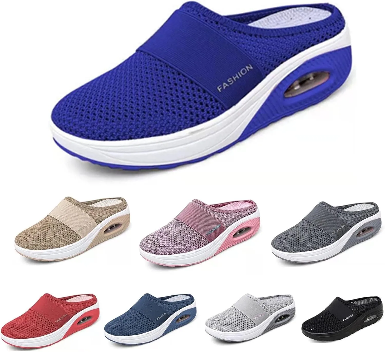 Mules for Women Backless Summer Slip-On Slides Air Cushion Orthopedic Shoes Arch-Support Diabetic Slippers Open Back Mesh Breathable Sandals