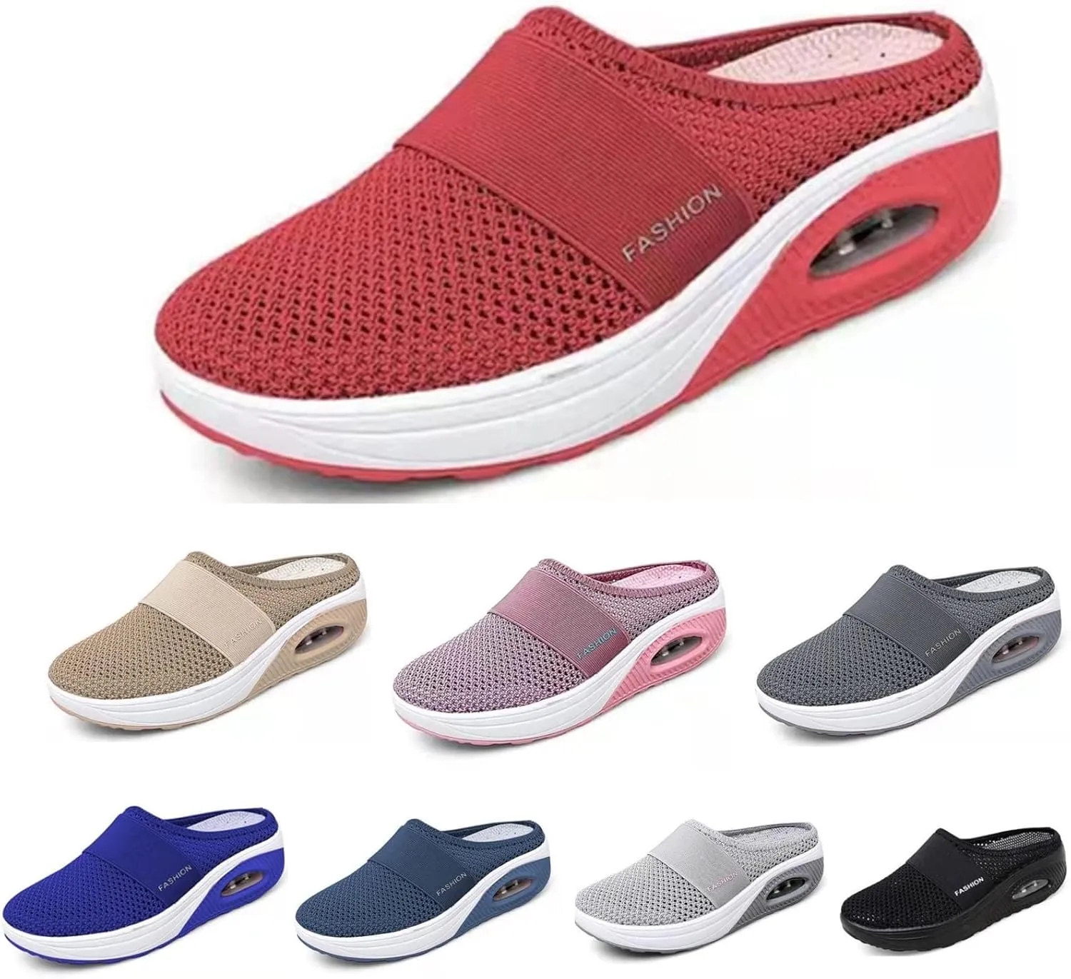 Mules for Women Backless Summer Slip-On Slides Air Cushion Orthopedic Shoes Arch-Support Diabetic Slippers Open Back Mesh Breathable Sandals