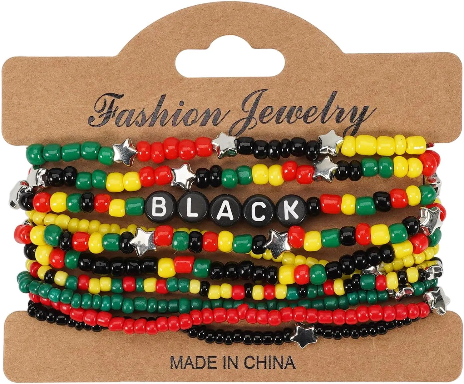 Multilayered Resin Beaded African Bangle Bracelet Stackable Juneteenth African Seed Beads Bracelets Yellow Black Green Red Strech Bangle Bohemian Ethnic Tribal Jamaican Africa Jewelry