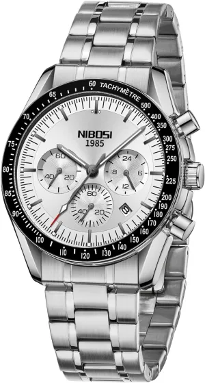 NIBOSI Mens Watches Analog Chronograph Watch with Calendar Waterproof Stainless Steel Strap Men's Wrist Watches Military Vintage Dainty Business Dress Quartz Watches for Men