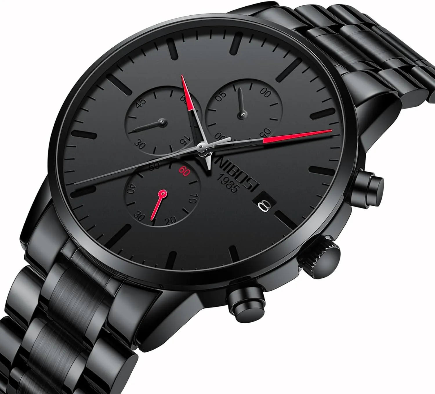 NIBOSI Men's Watches Analog Minimalist Black Dial Watches for Men Business Chronograph Military Casual Wrist Watches Stainless Steel Strap Date