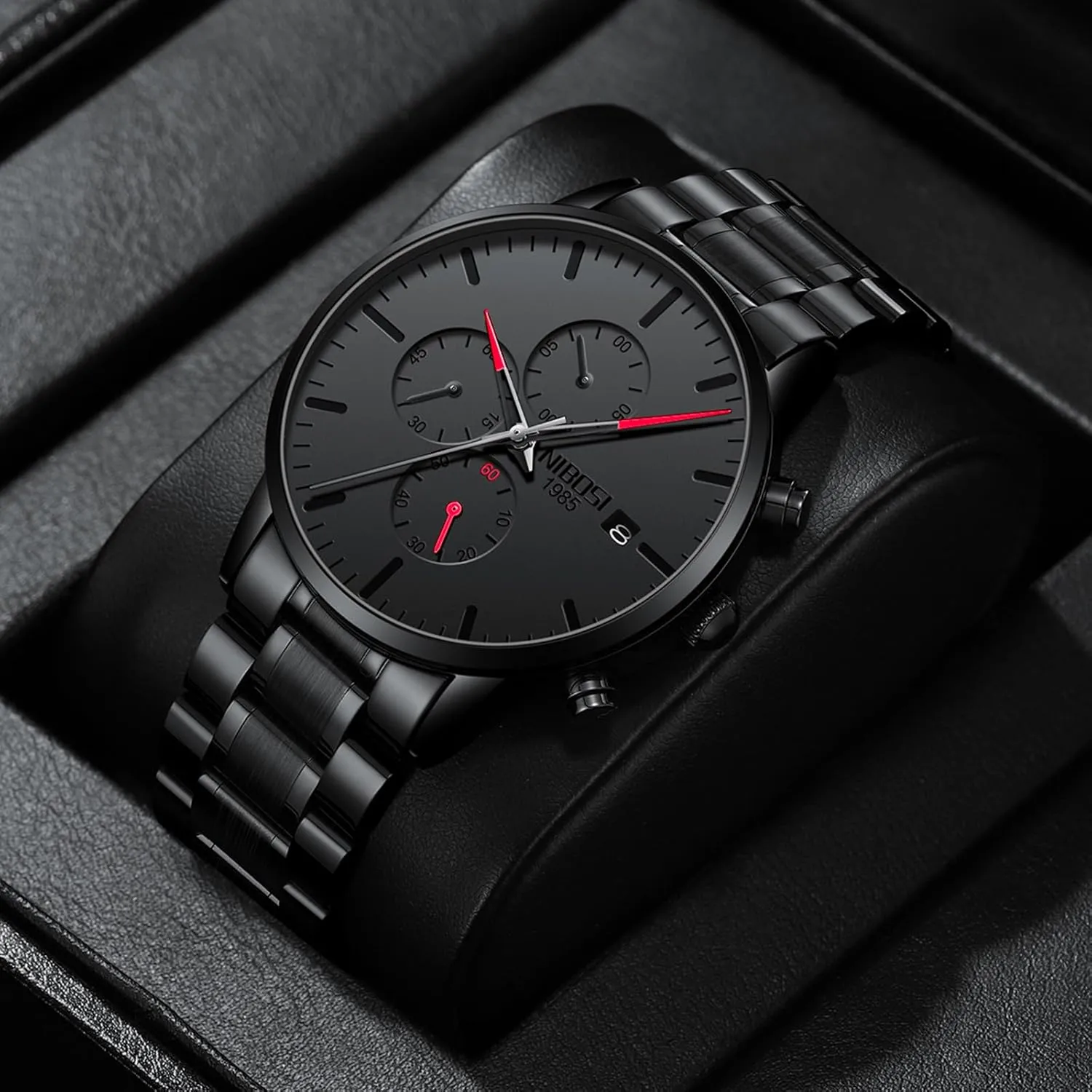 NIBOSI Men's Watches Analog Minimalist Black Dial Watches for Men Business Chronograph Military Casual Wrist Watches Stainless Steel Strap Date