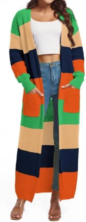 Nimsruc Long Cardigan Sweaters for Women Patchwork Open Front Knit Sweater