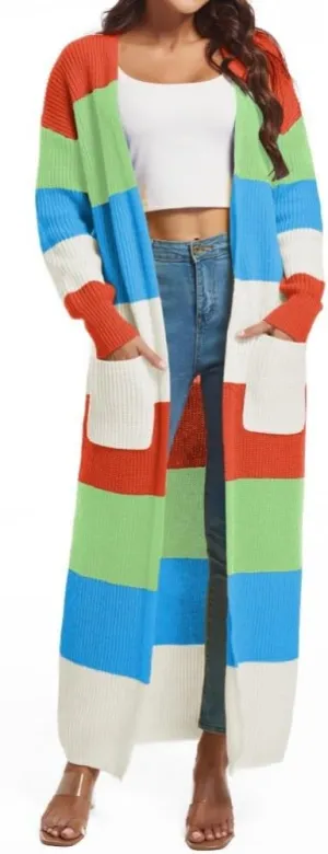 Nimsruc Long Cardigan Sweaters for Women Patchwork Open Front Knit Sweater