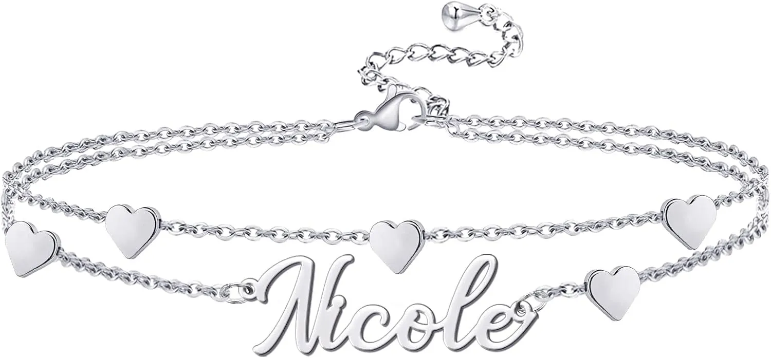 Novgarden Personalized Ankle Bracelets for Women, Sterling Silver Women Beaded Name Anklets with Cuban Chain Link Custom Bracelets Summer Beach Jewelry for Teen Girls