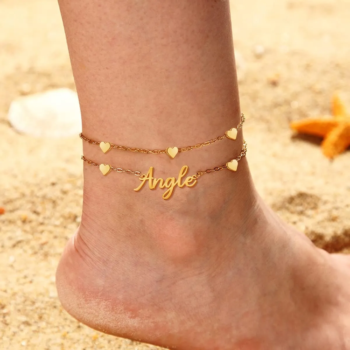 Novgarden Personalized Ankle Bracelets for Women, Sterling Silver Women Beaded Name Anklets with Cuban Chain Link Custom Bracelets Summer Beach Jewelry for Teen Girls