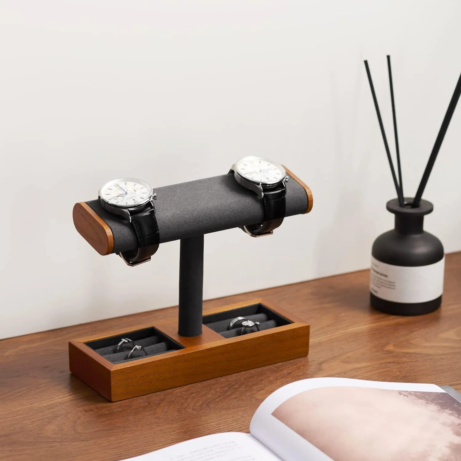 Oirlv Solid Wood Watch Display Stand T-bar Watch Stand for Men and Women Jewelry Accessory Organizer for Store and Home(SM19202)