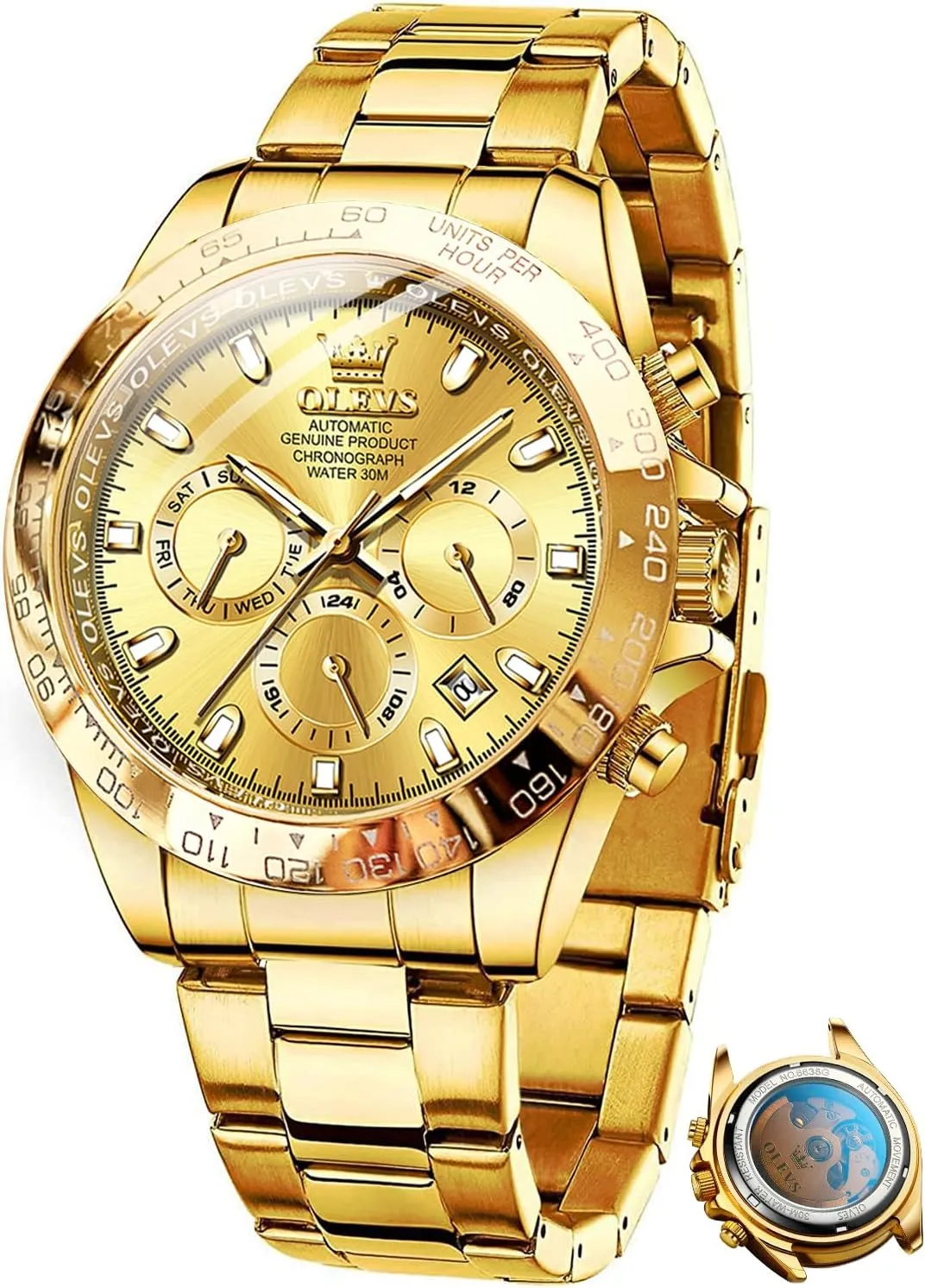 OLEVS Automatic Gold Watches for Men Luxury Classic Stainless Steel Calendar Luminous Waterproof Watches for Men
