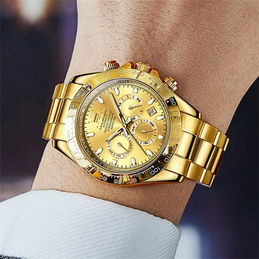 OLEVS Automatic Gold Watches for Men Luxury Classic Stainless Steel Calendar Luminous Waterproof Watches for Men