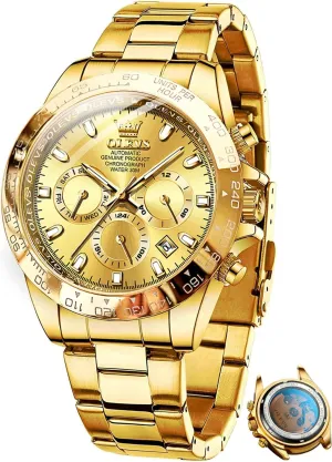 OLEVS Automatic Gold Watches for Men Luxury Classic Stainless Steel Calendar Luminous Waterproof Watches for Men