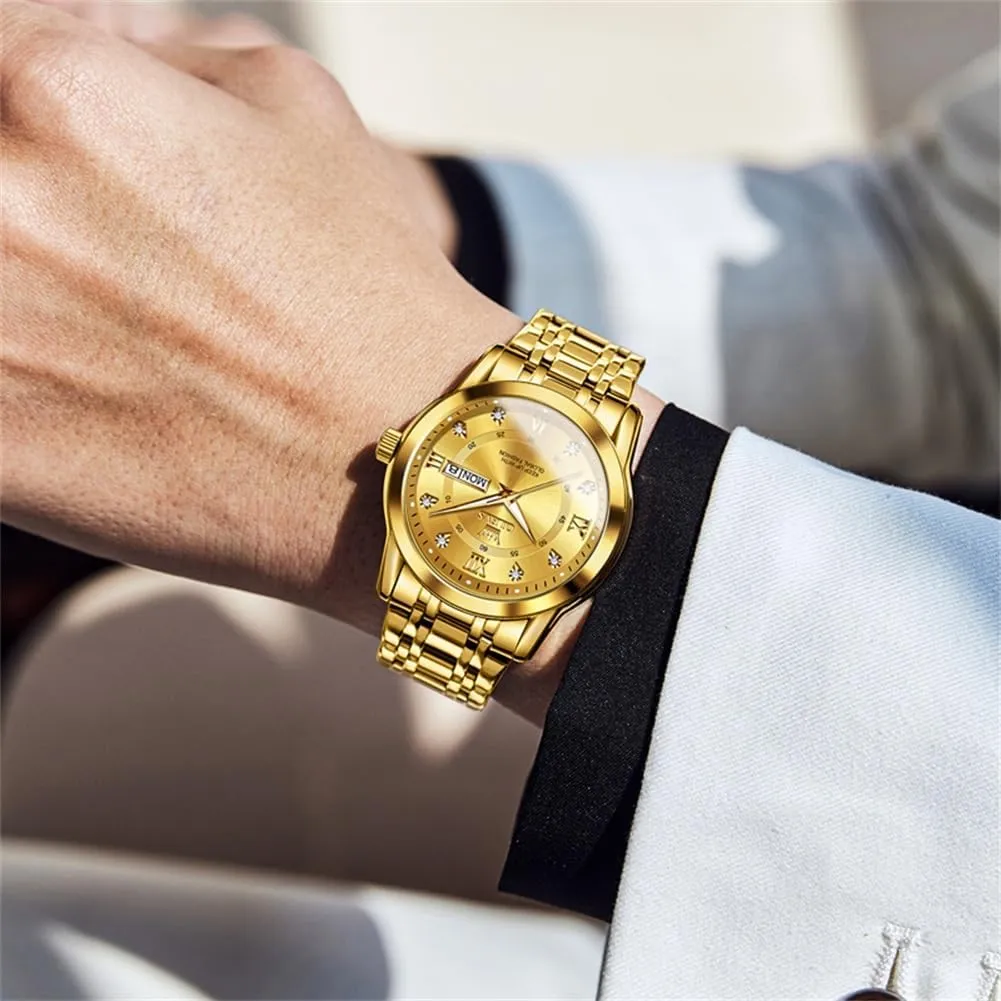 OLEVS Classic Men Watches with Date,Stainless Steel Man Watch with Date, Bussiness Watches for Men,Luminous Quartz Mens Watches Black/White/Blue/Gold, Waterproof Male Watch with Week
