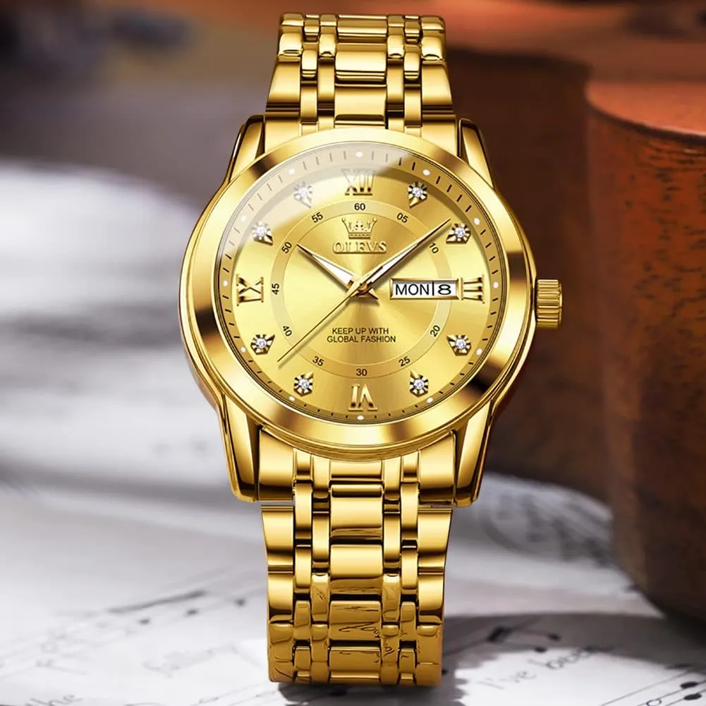 OLEVS Classic Men Watches with Date,Stainless Steel Man Watch with Date, Bussiness Watches for Men,Luminous Quartz Mens Watches Black/White/Blue/Gold, Waterproof Male Watch with Week