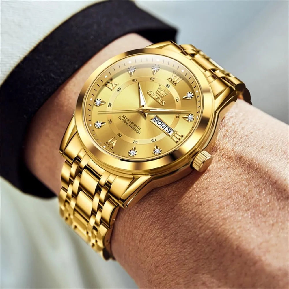 OLEVS Classic Men Watches with Date,Stainless Steel Man Watch with Date, Bussiness Watches for Men,Luminous Quartz Mens Watches Black/White/Blue/Gold, Waterproof Male Watch with Week