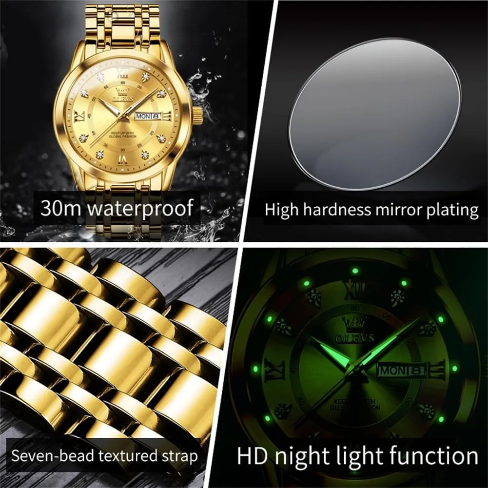 OLEVS Classic Men Watches with Date,Stainless Steel Man Watch with Date, Bussiness Watches for Men,Luminous Quartz Mens Watches Black/White/Blue/Gold, Waterproof Male Watch with Week