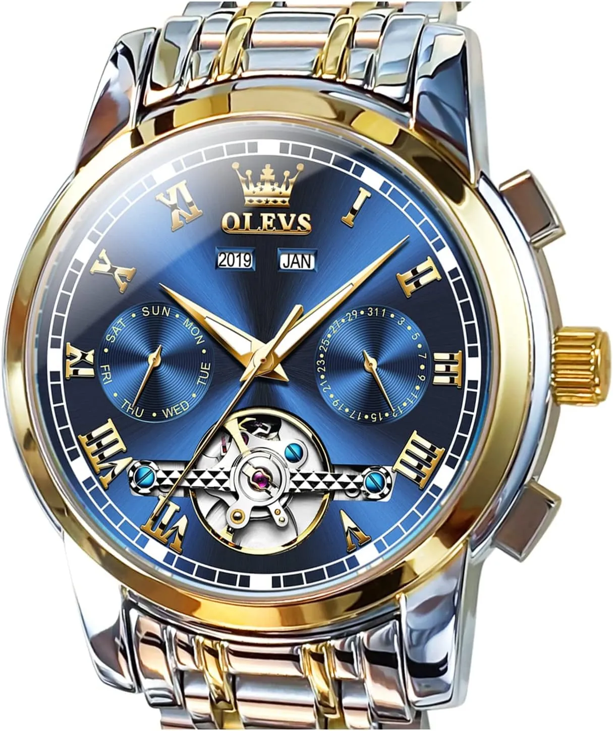 OLEVS Self Winding Watches for Men Automatic Mechanical Tourbillon Stainless Steel Waterproof Luminous Luxury Dress Wrist Watches