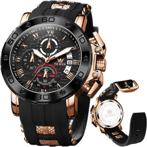 OLEVS Square Watches for Men Brown Leather Chronograph Fashion Business Watch Luminous Waterproof Casual Wrist Watches