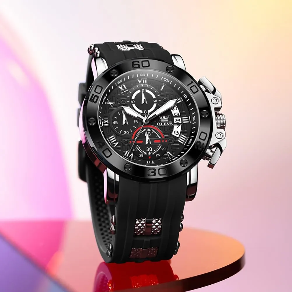 OLEVS Square Watches for Men Brown Leather Chronograph Fashion Business Watch Luminous Waterproof Casual Wrist Watches