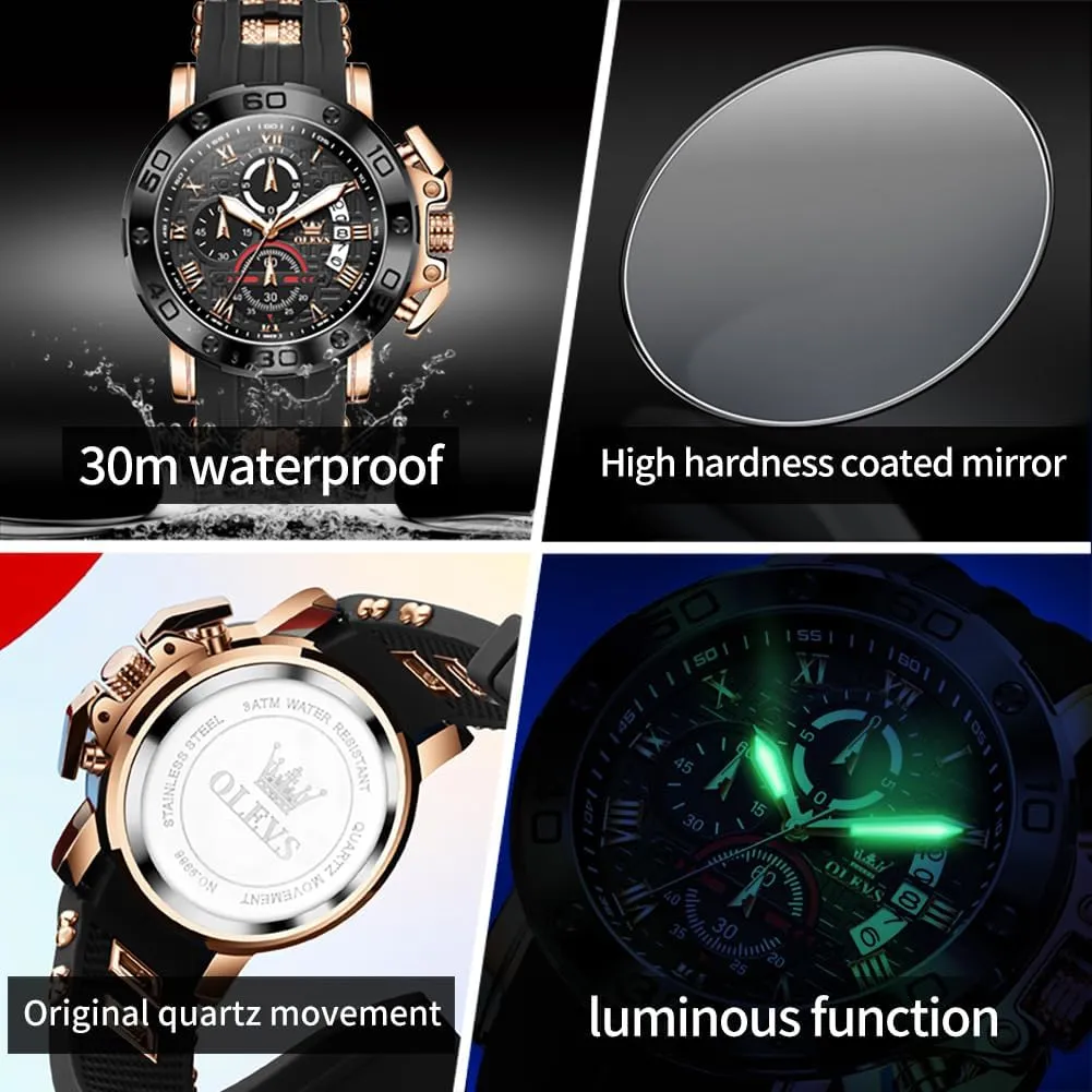 OLEVS Square Watches for Men Brown Leather Chronograph Fashion Business Watch Luminous Waterproof Casual Wrist Watches