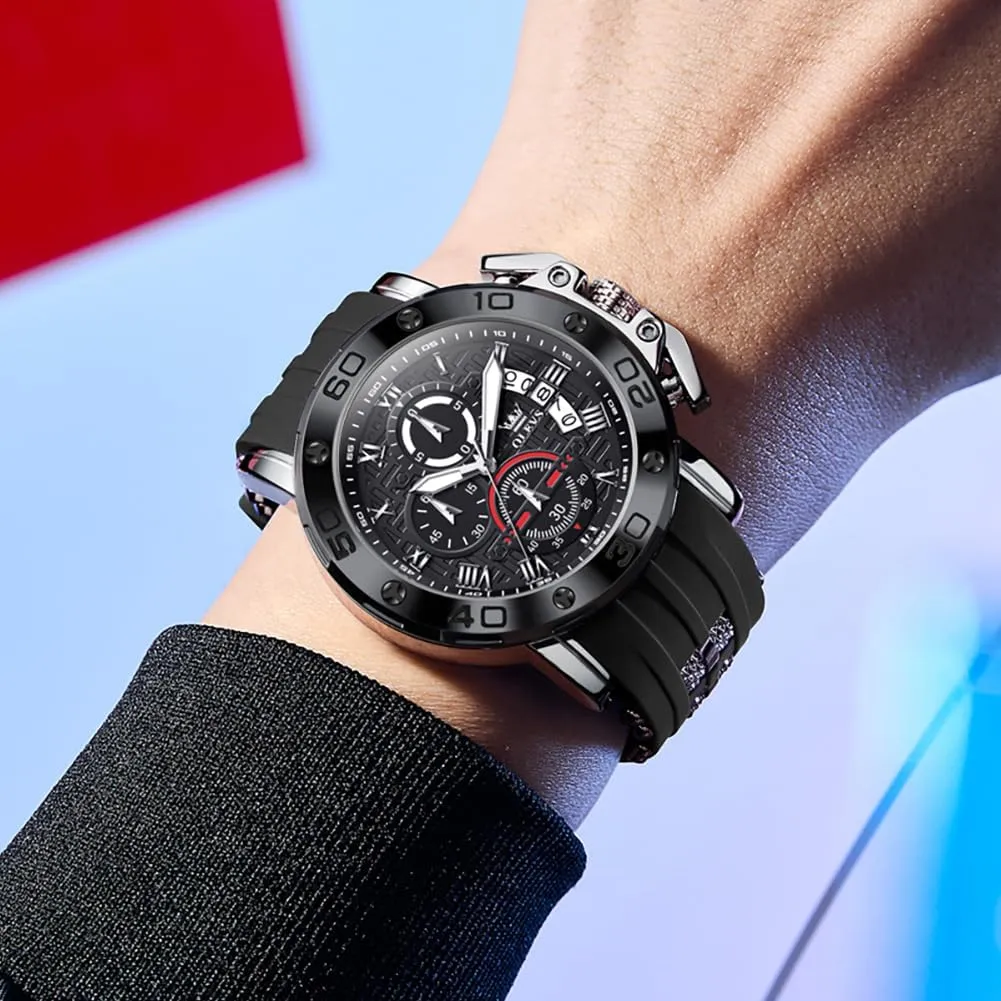 OLEVS Square Watches for Men Brown Leather Chronograph Fashion Business Watch Luminous Waterproof Casual Wrist Watches