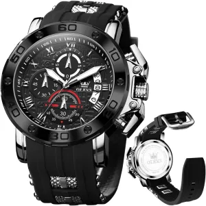 OLEVS Square Watches for Men Brown Leather Chronograph Fashion Business Watch Luminous Waterproof Casual Wrist Watches