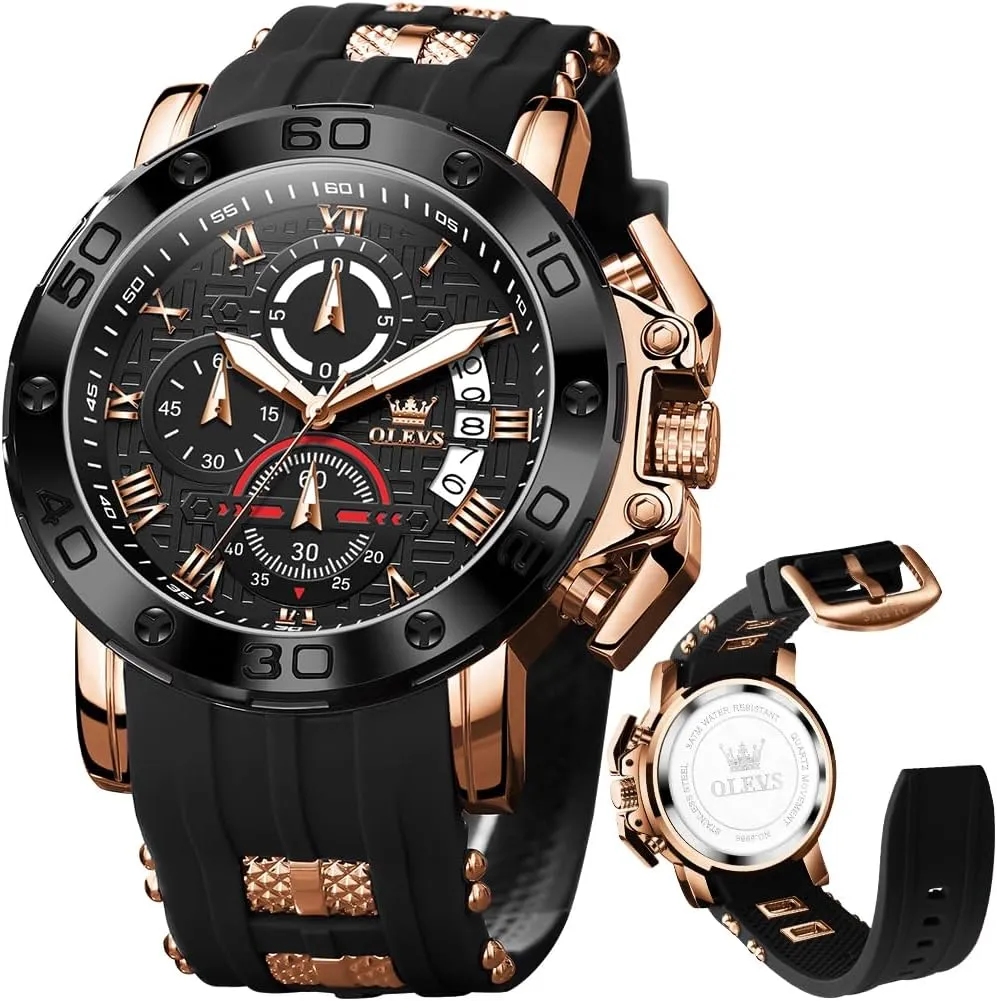 OLEVS Square Watches for Men Brown Leather Chronograph Fashion Business Watch Luminous Waterproof Casual Wrist Watches