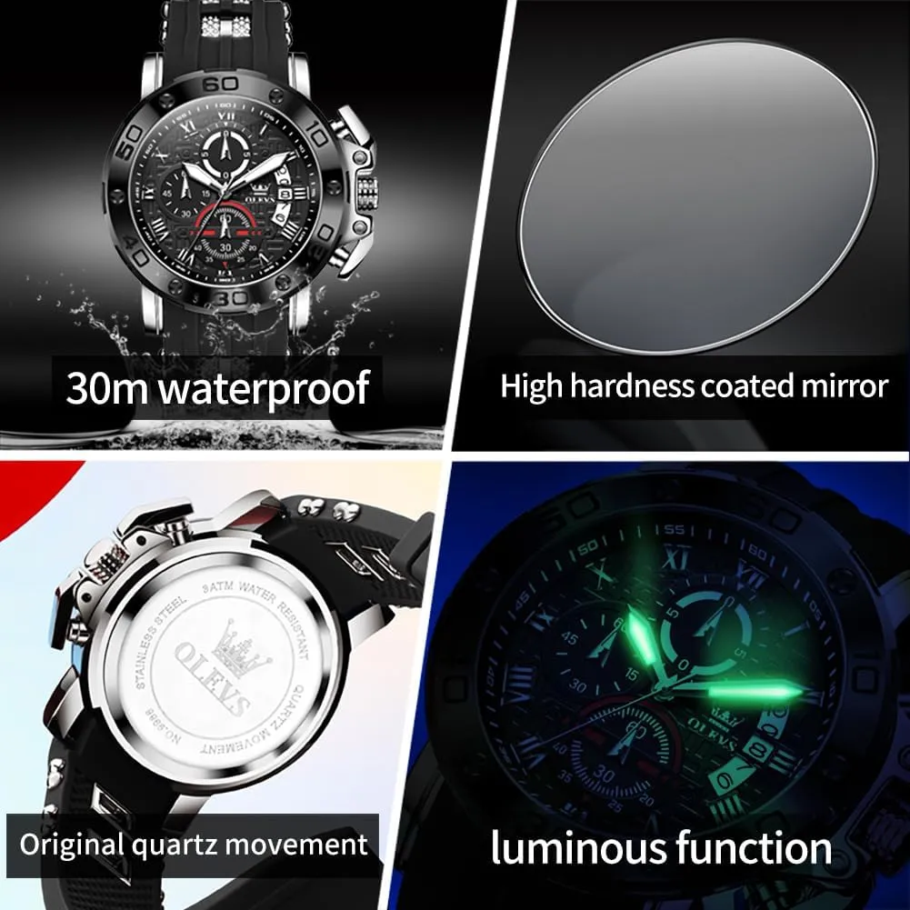 OLEVS Square Watches for Men Brown Leather Chronograph Fashion Business Watch Luminous Waterproof Casual Wrist Watches