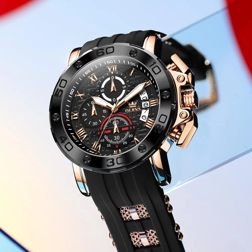OLEVS Square Watches for Men Brown Leather Chronograph Fashion Business Watch Luminous Waterproof Casual Wrist Watches