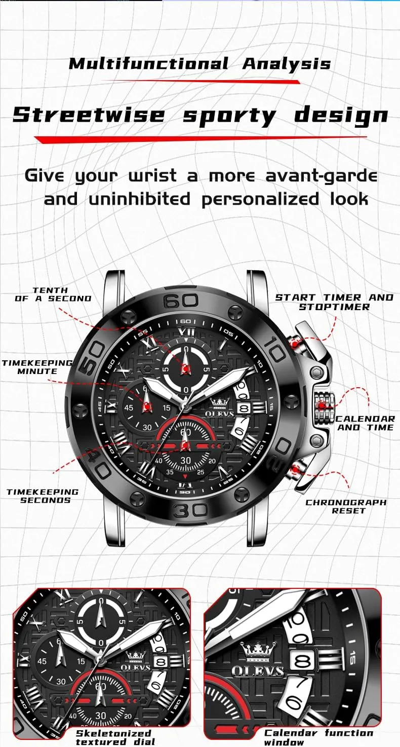 OLEVS Square Watches for Men Brown Leather Chronograph Fashion Business Watch Luminous Waterproof Casual Wrist Watches