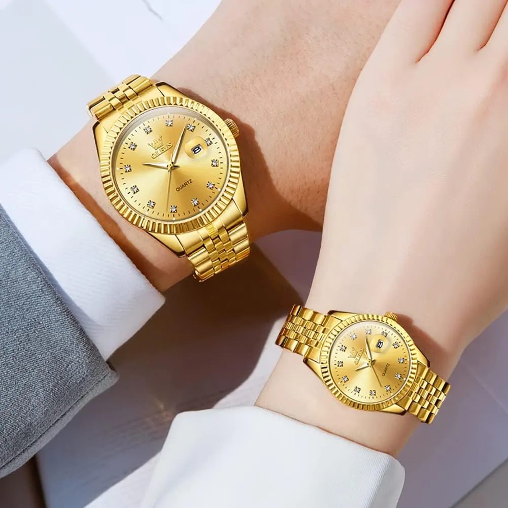 OLEVS Valentines Couple Pair Quartz Watches Luminous Calendar Date Business Dress Luxury His and Hers Wristwatch Waterproof Casual Stainless Steel Lovers Wedding Romantic Watches