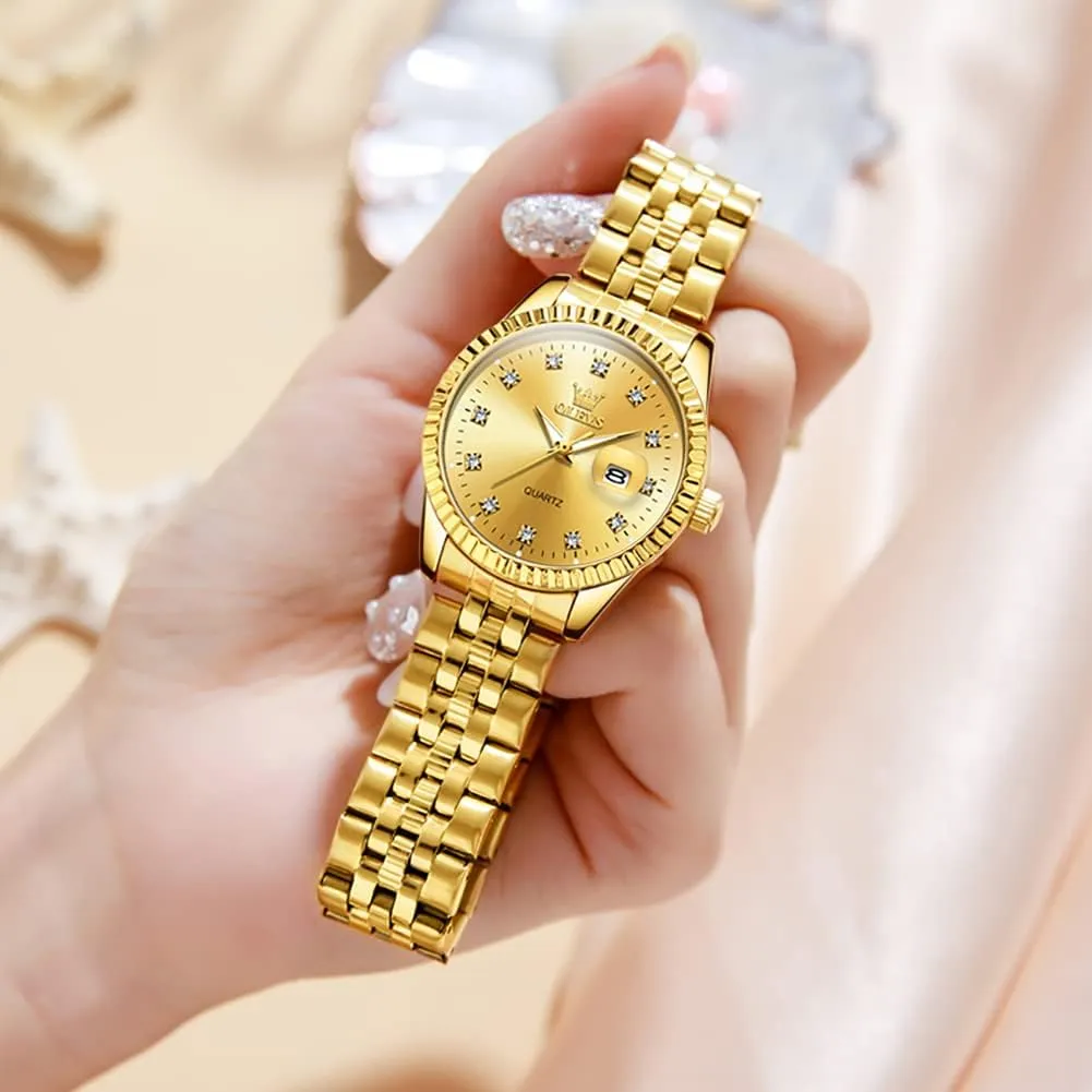 OLEVS Valentines Couple Pair Quartz Watches Luminous Calendar Date Business Dress Luxury His and Hers Wristwatch Waterproof Casual Stainless Steel Lovers Wedding Romantic Watches