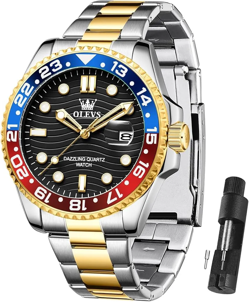 OLEVS Watch for Men Business Dress Analog Quartz Stainless Steel Waterproof Luminous Date Dive Luxury Casual Men Watch Silver Men Wrist Watch