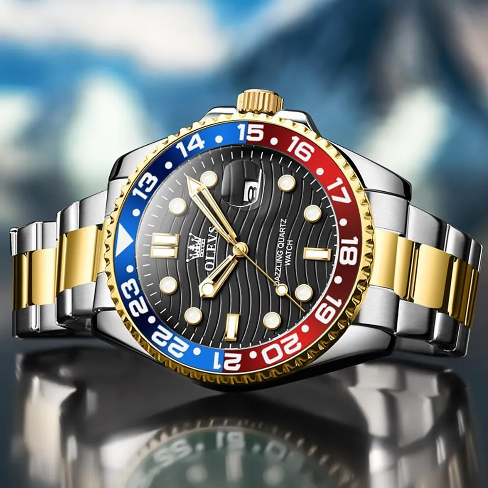OLEVS Watch for Men Business Dress Analog Quartz Stainless Steel Waterproof Luminous Date Dive Luxury Casual Men Watch Silver Men Wrist Watch