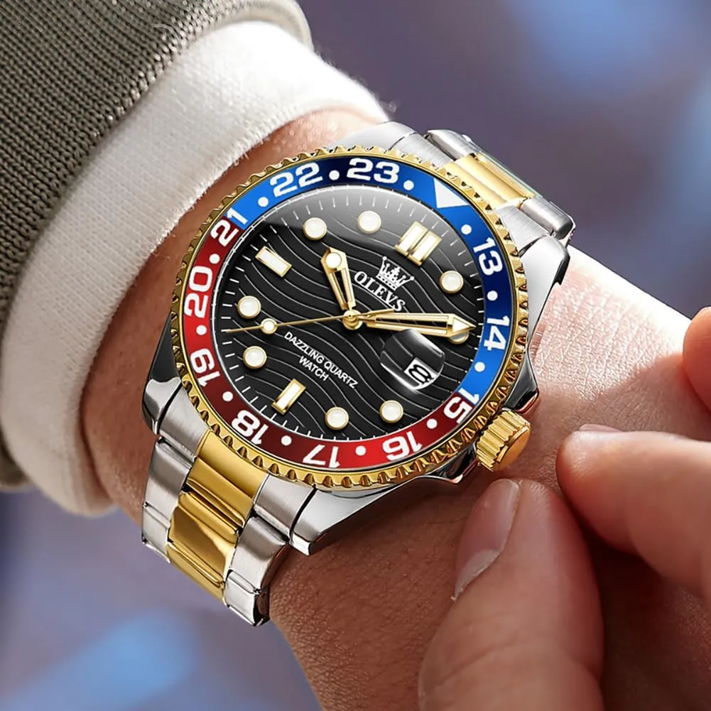 OLEVS Watch for Men Business Dress Analog Quartz Stainless Steel Waterproof Luminous Date Dive Luxury Casual Men Watch Silver Men Wrist Watch