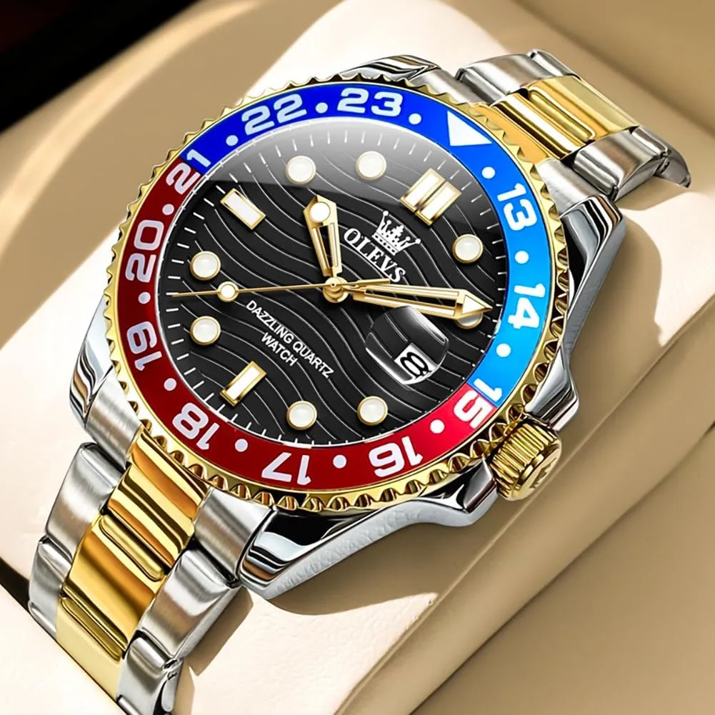 OLEVS Watch for Men Business Dress Analog Quartz Stainless Steel Waterproof Luminous Date Dive Luxury Casual Men Watch Silver Men Wrist Watch
