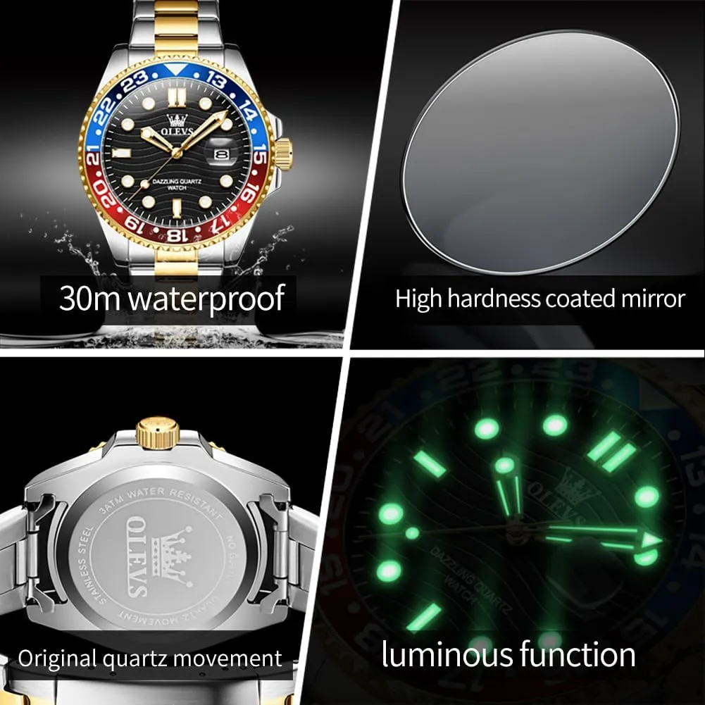 OLEVS Watch for Men Business Dress Analog Quartz Stainless Steel Waterproof Luminous Date Dive Luxury Casual Men Watch Silver Men Wrist Watch
