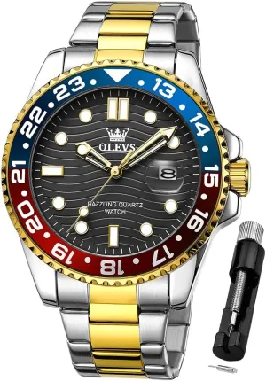 OLEVS Watch for Men Business Dress Analog Quartz Stainless Steel Waterproof Luminous Date Dive Luxury Casual Men Watch Silver Men Wrist Watch