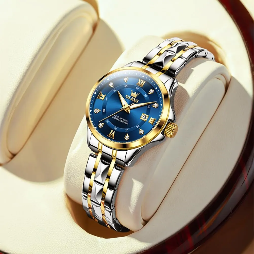 OLEVS Watch Women,Watches for Women,Luxury Casual Stainless Steel Women's Wrist Watches Classic Small Face Dress Analog Womens Watches with Date Easy to Read Waterproof Luminous Quartz Ladies Watches