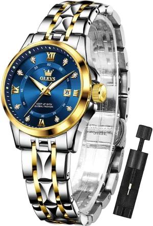 OLEVS Watch Women,Watches for Women,Luxury Casual Stainless Steel Women's Wrist Watches Classic Small Face Dress Analog Womens Watches with Date Easy to Read Waterproof Luminous Quartz Ladies Watches
