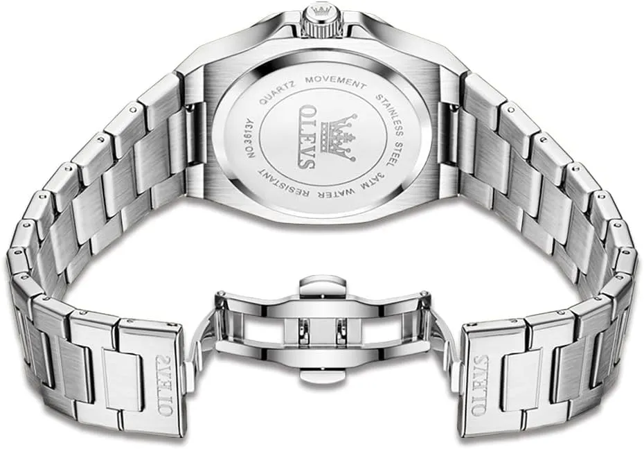 OLEVS Watches for Men Stainless Steel Business Dress Large Easy to Read Analog Watch Waterproof Luminous Casual Luxury Men Watch