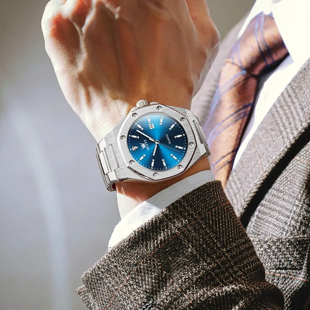 OLEVS Watches for Men Stainless Steel Business Dress Large Easy to Read Analog Watch Waterproof Luminous Casual Luxury Men Watch