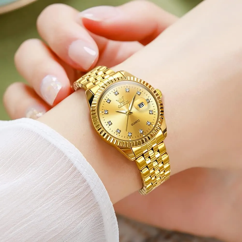 OLEVS Watches for Women Diamond Luxury Dress Women Watches Analog Quartz Waterproof Day Date Stainless Steel Wristwatch