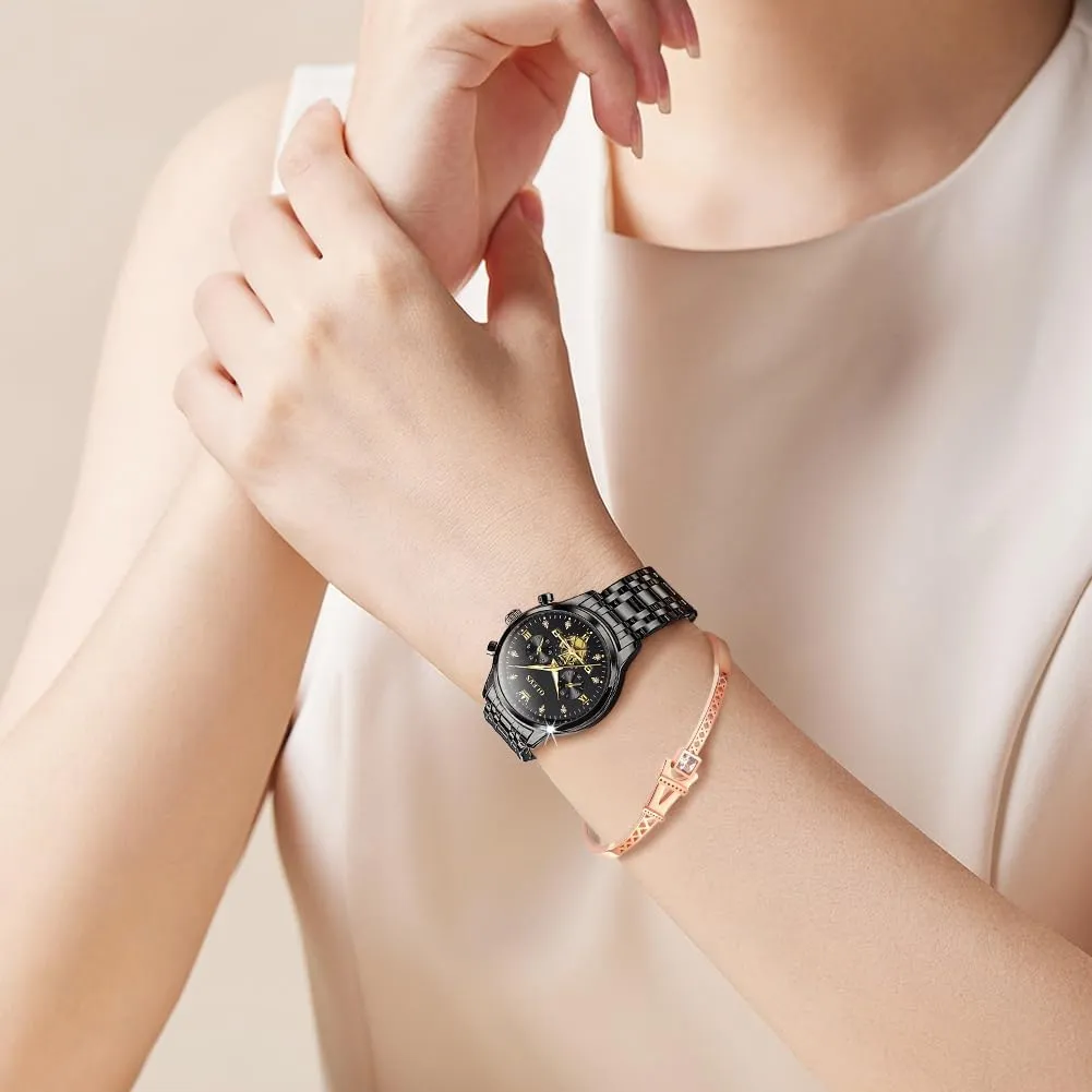 OLEVS Womens Watch Gifts Set with Bracelet Rose Gold for Lady Female Minimalist Simple Slim Thin Casual Dress Analog Quartz Wrist Watches Waterproof Two Tone