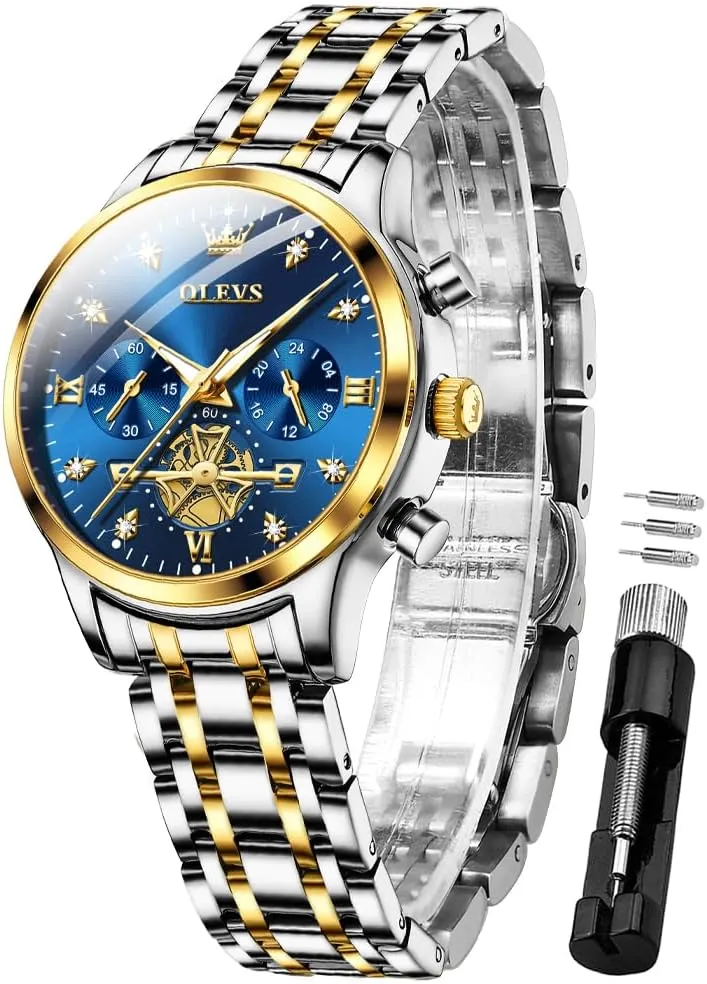 OLEVS Womens Watches Chronograph Luxury Diamond Dress Quartz Wrist Watches Stainless Steel Waterproof Luminous