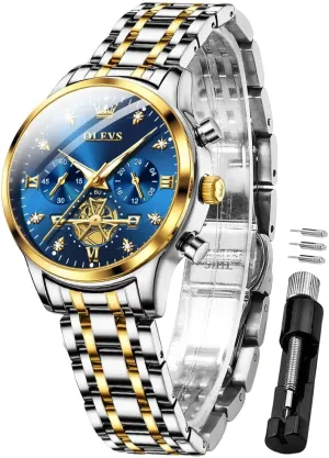OLEVS Womens Watches Chronograph Luxury Diamond Dress Quartz Wrist Watches Stainless Steel Waterproof Luminous