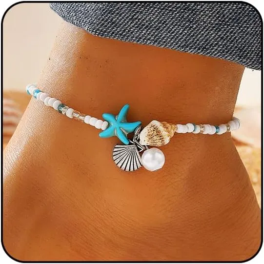 Otxas Ankle Bracelet for Women Waterproof Layered Beaded Anklet Elastic Ankle Bracelet Heart Ankle Bracelet for Women Summer Beach Foot Jewelry Stretch Ankle Bracelets