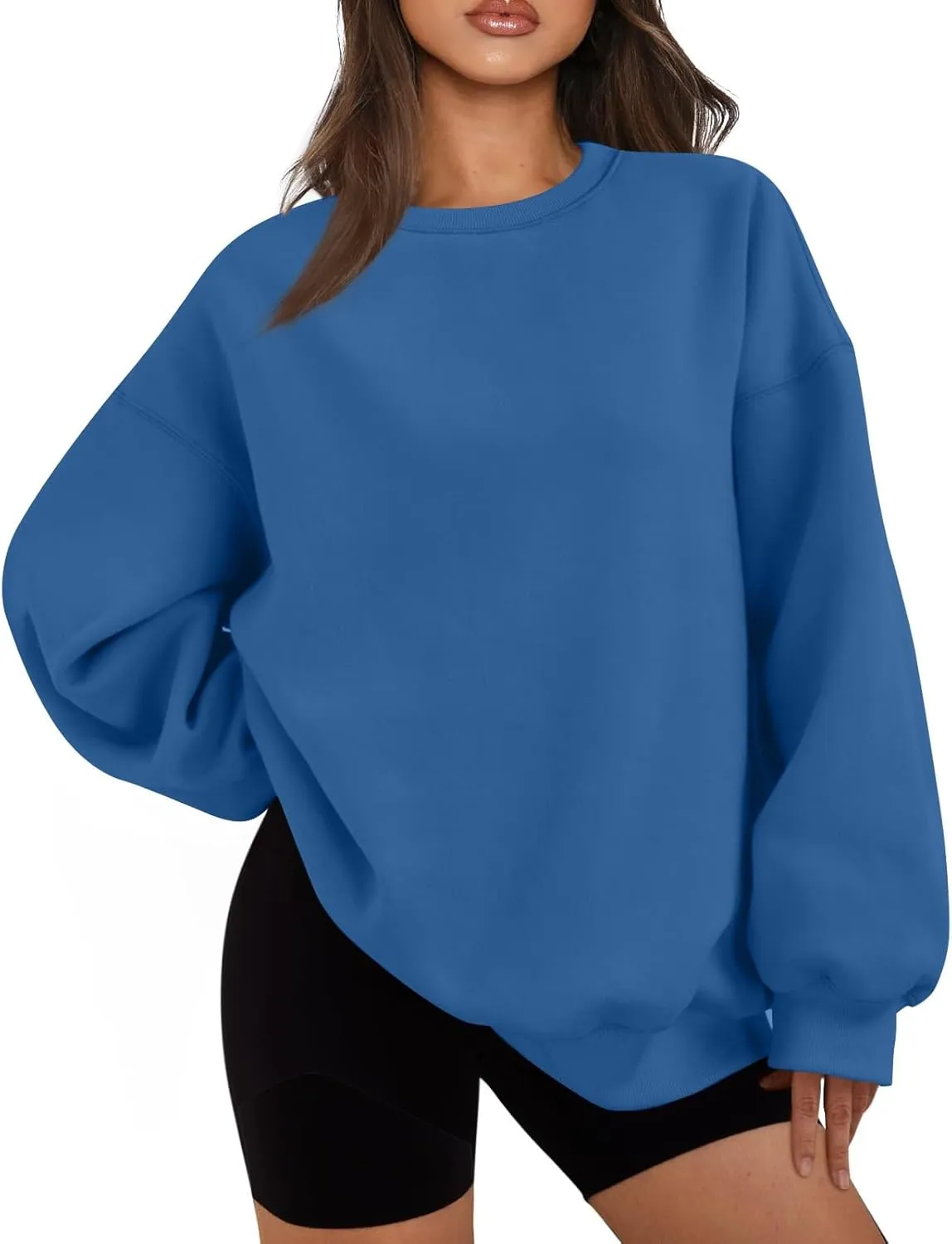 Oversized Crewneck Sweatshirts Women Casual Long Sleeve Pullover Sweaters Drop Shoulder Comfy Fleece Sweatshirts