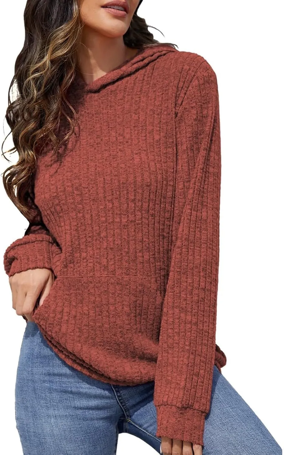 Oversized Hoodies for Women Comfy Long Sleeve Shirts Kangaroo Pocket Pullover Sweatshirts Ribbed Knit Tunic Sweaters